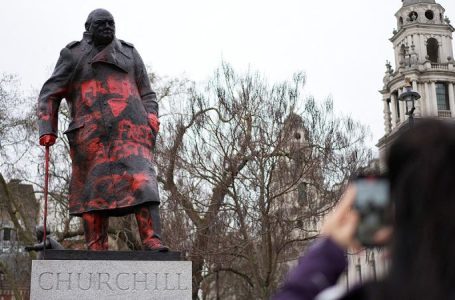 Churchill statue in London defaced with anti-Israel messages